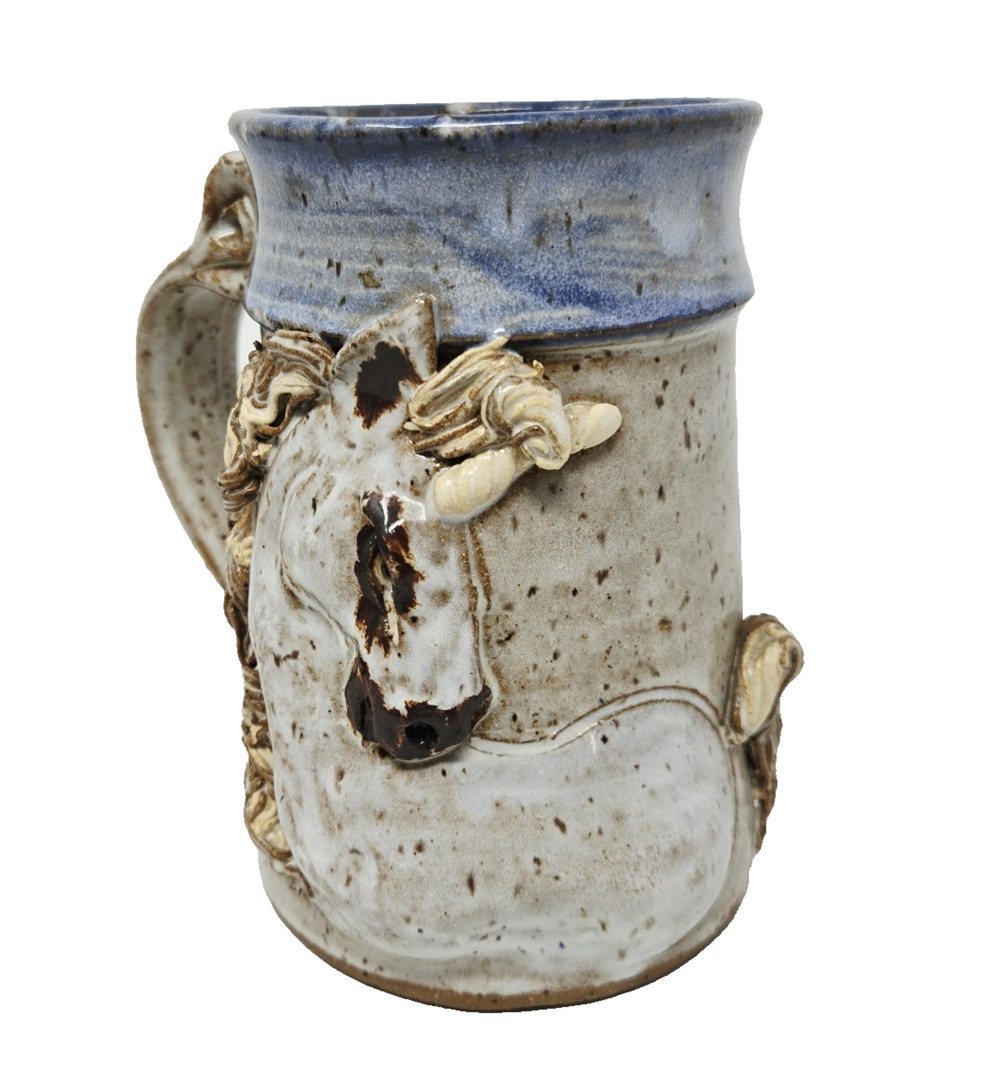 Vintage John Coiner Art Pottery Handmade Figural Unicorn Horse Mug